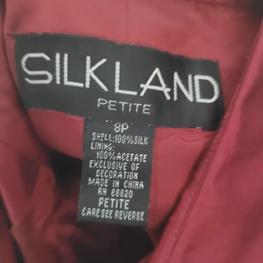 Silkland Petite size 8P button front blouse silk collar lightweight shoulder pad